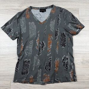 Emporio Armani Multicolor Striped Patterned V-Neck Tee Mens Small
